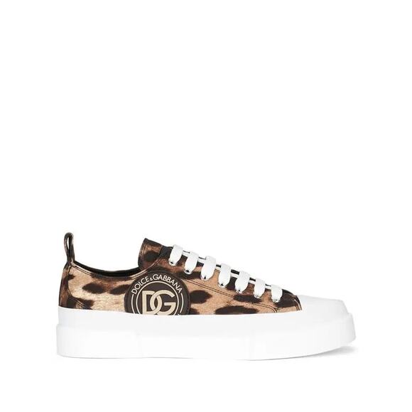 Dolce & Gabbana Leopard-Print Portofino Low-Top Sneakers sz. 38.5 EU (8.5 US) - Picture 1 of 11